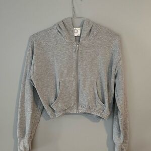 Offline by Aerie XS Gray Women's Cropped Hoodie Sweatshirt Full zip w pockets
